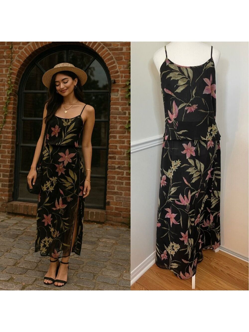 Vintage Simon Chang Floral Crinkle Skirt Set